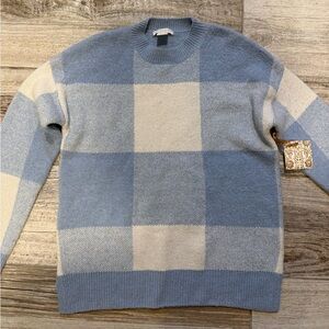 Christian Siriano Blue and Cream Plaid Sweater
